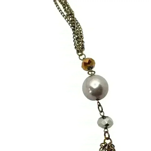 Faux pearl and glass necklace  44 inches - Picture 3 of 5